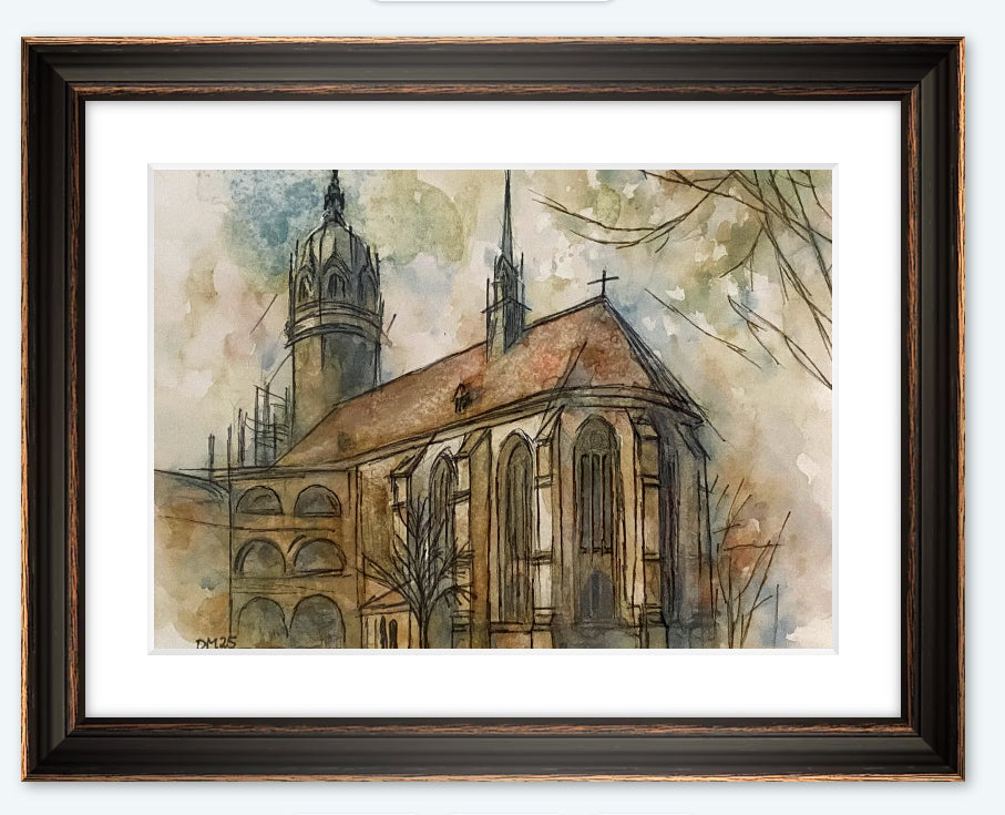 Aquarellbild als Druck " Schloßkirche Wittenberg"