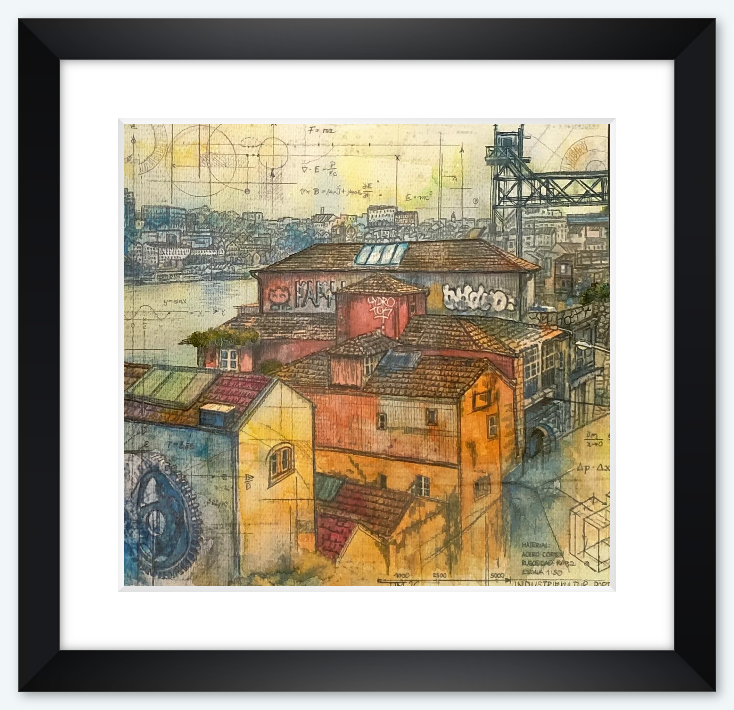 Aquarell Bild als Druck " Industrie Kultur - Porto "