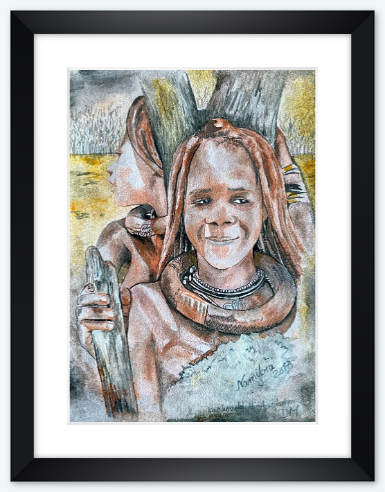 Aquarell-Bild als Druck " Namibia - bei den Himbas 27"