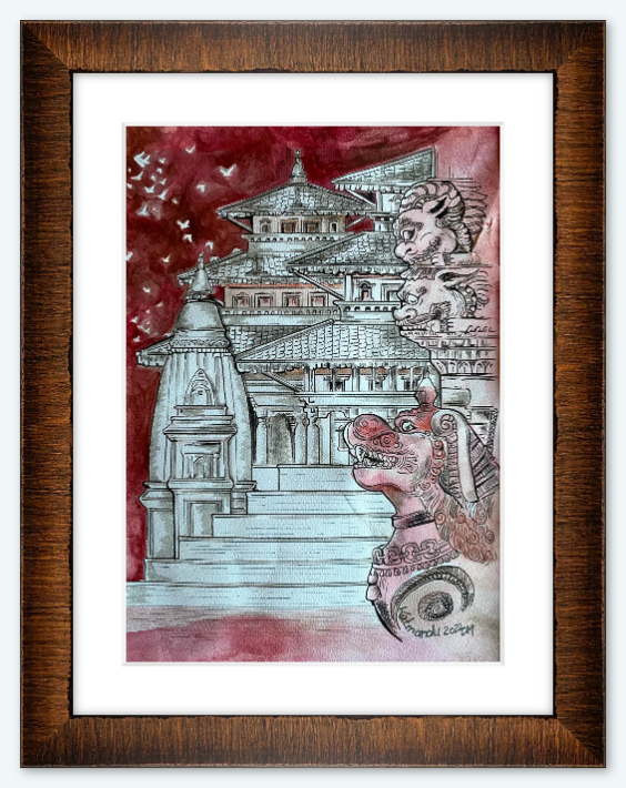 Aquarell-Bild als Druck "Kathmandu 23"